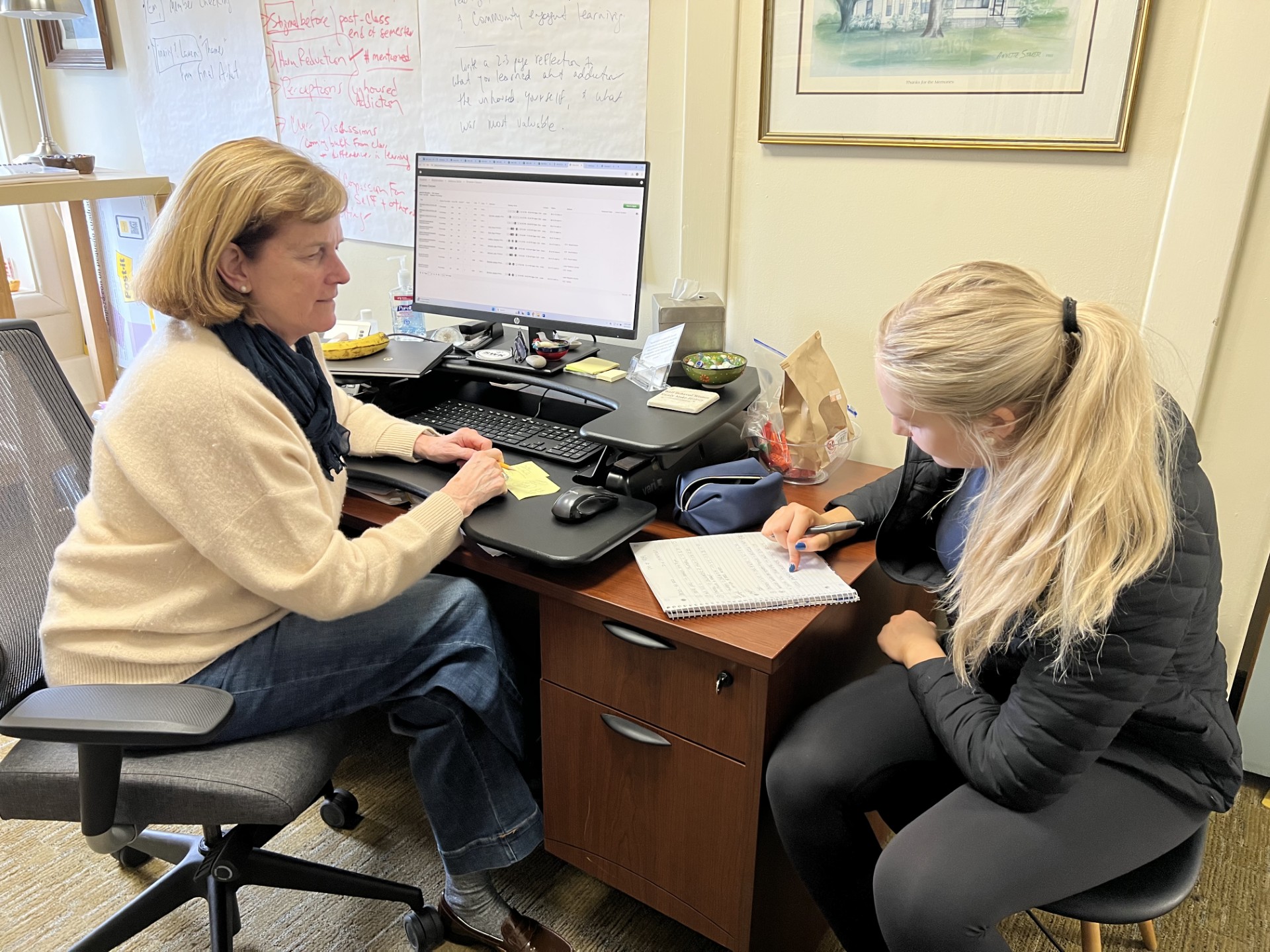 Dr. Kranz advises a SWK major for the follow semester on classes.